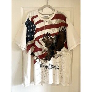 American Legacy Patriotic Henley Shirt 3XL NWT We The People Eagle Flag AOP NWT